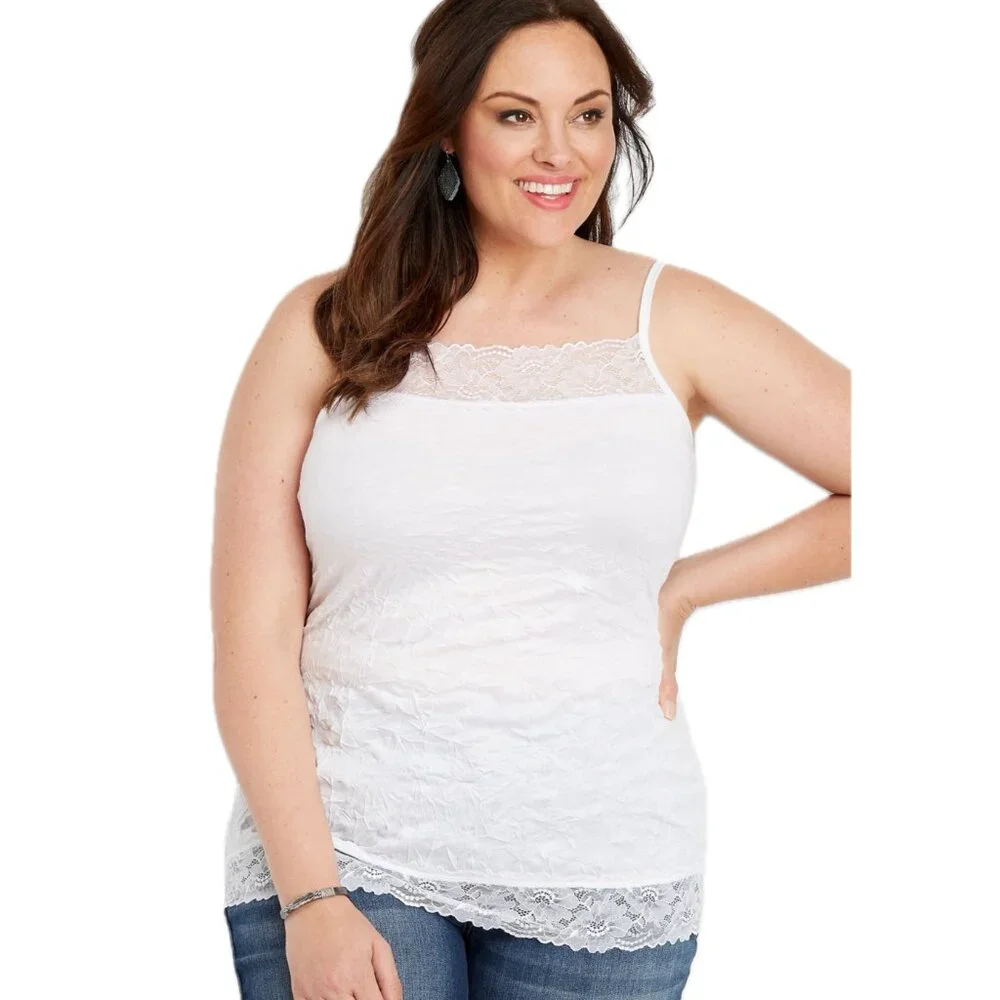 Maurices Plus Size 2X WHITE Stretchy Crinkle Lace Cami - Picture 10 of 11